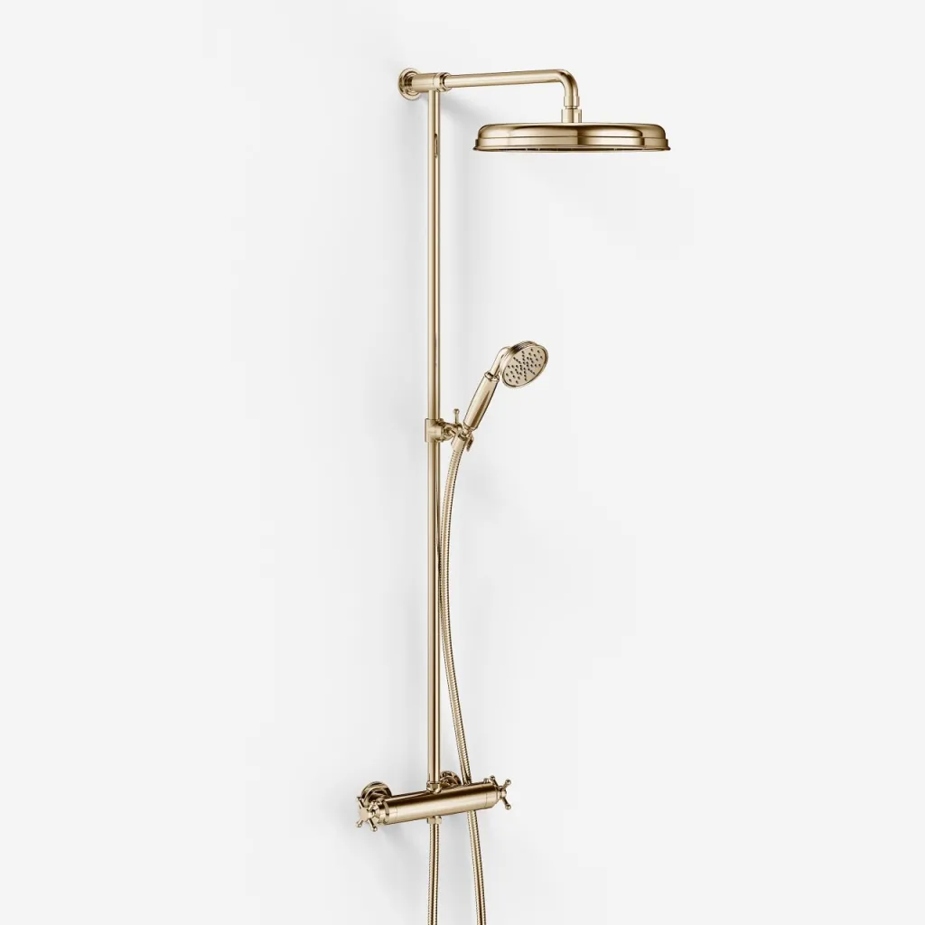 Hassel&Teudt HRL10 II S02 - SmartTerm dusjstangsett m/Ø31 cm. Rain DeLuxe med EasyClean, polert messing, naturlig