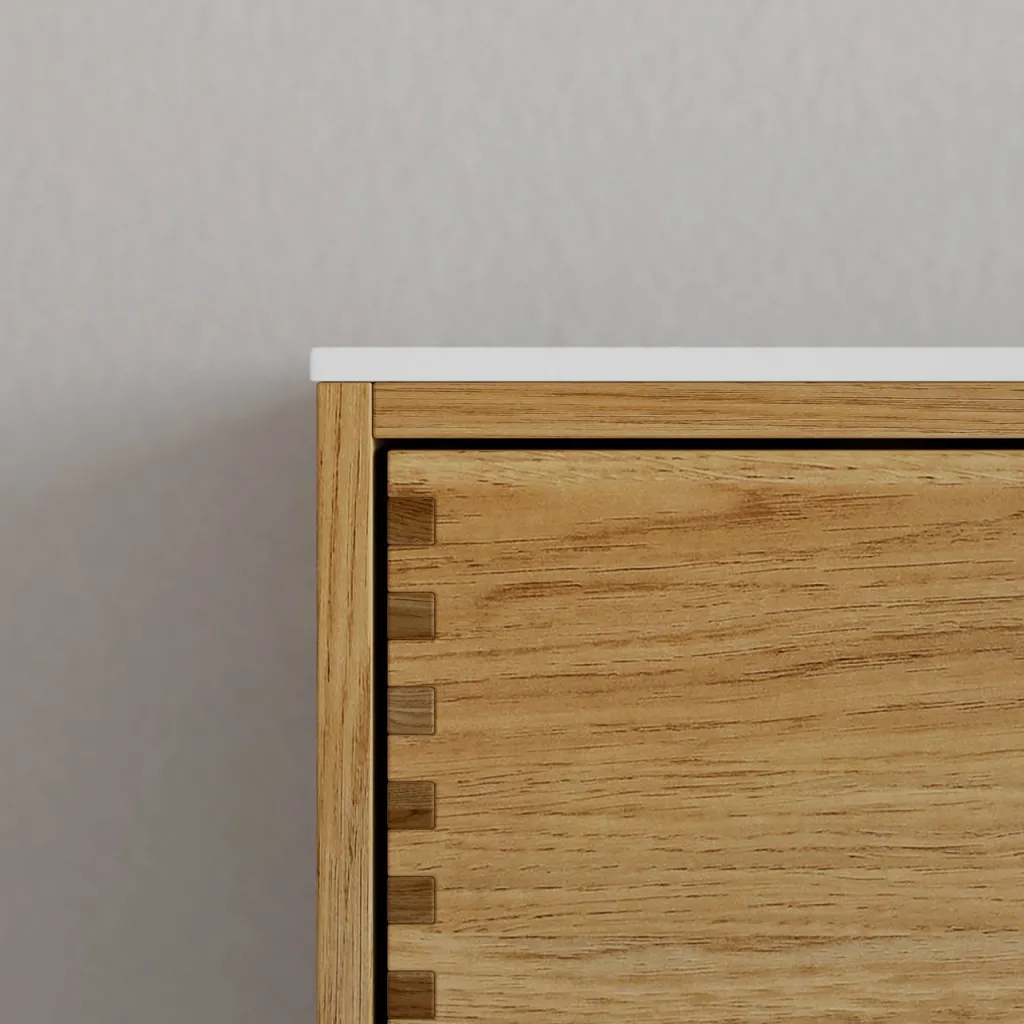 CPH Tapwork Soho 120 - MKII, skap i naturlig eik inkludert matt hvit SolidTec-vask