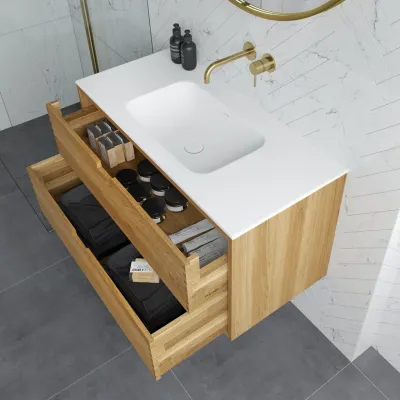 CPH Tapwork Soft 100 - MKII, skap i naturlig eik inkludert matt hvit SolidTec-vask