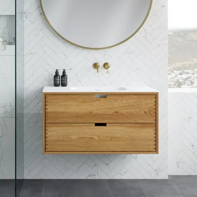 CPH Tapwork Soft 100 - MKII, skap i naturlig eik inkludert matt hvit SolidTec-vask