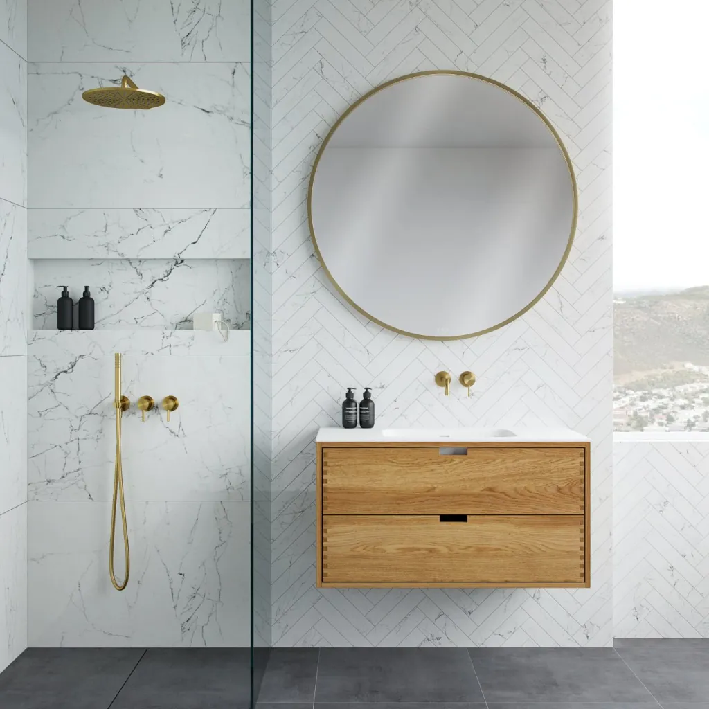 CPH Tapwork Soft 100 - MKII, skap i naturlig eik inkludert matt hvit SolidTec-vask