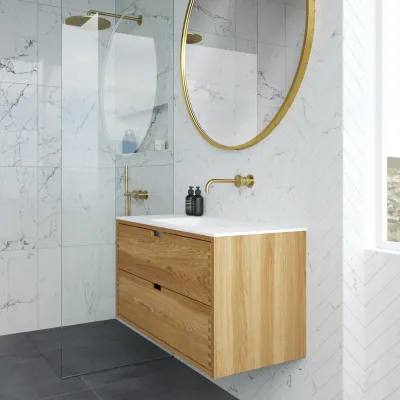 CPH Tapwork Soft 100 - MKII, skap i naturlig eik inkludert matt hvit SolidTec-vask