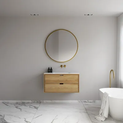 CPH Tapwork Soft 100 - MKII, skap i naturlig eik inkludert matt hvit SolidTec-vask