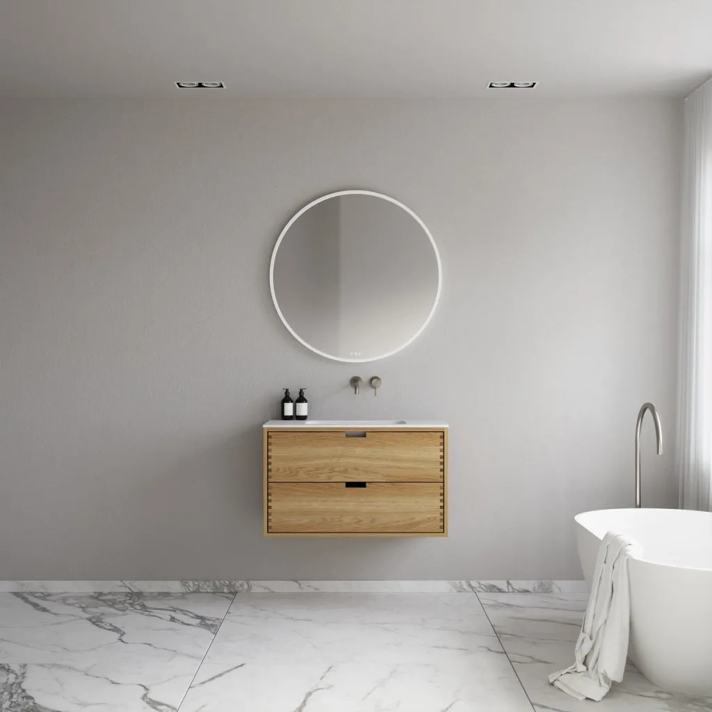 CPH Tapwork Soft 90 - MKII, skap i naturlig eik inkludert matt hvit SolidTec-vask