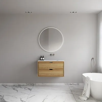 CPH Tapwork Soft 90 - MKII, skap i naturlig eik inkludert matt hvit SolidTec-vask