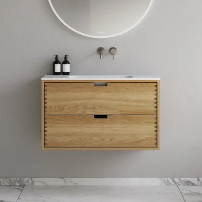 CPH Tapwork Soft 90 - MKII, skap i naturlig eik inkludert matt hvit SolidTec-vask