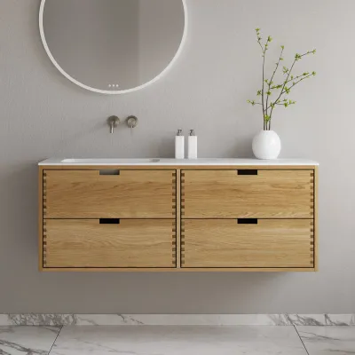 CPH Tapwork Soho 140L - MKII, skap i naturlig eik inkludert matt hvit SolidTec-vask