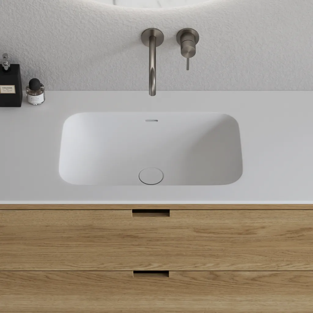 CPH Tapwork Soft 140L - MKII, skap i naturlig eik inkludert matt hvit SolidTec-vask