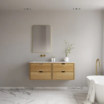 CPH Tapwork Soft 140L - MKII, skap i naturlig eik inkludert matt hvit SolidTec-vask
