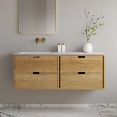 CPH Tapwork Soft 140L - MKII, skap i naturlig eik inkludert matt hvit SolidTec-vask