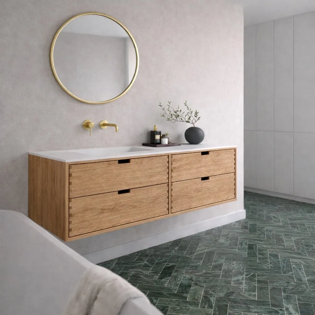 CPH Tapwork Soft 140L - MKII, skap i naturlig eik inkludert matt hvit SolidTec-vask