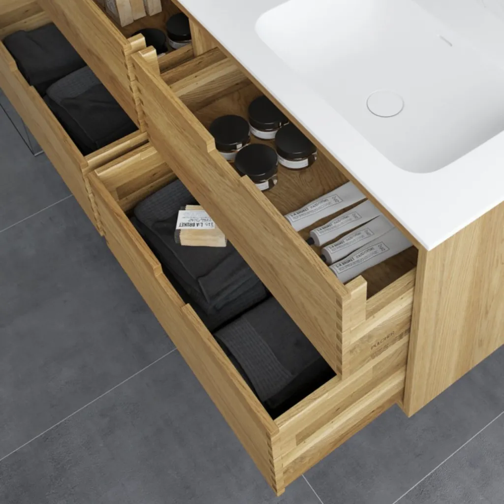 CPH Tapwork Soft 140R - MKII, skap i naturlig eik inkludert matt hvit SolidTec-vask