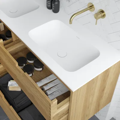 CPH Tapwork Soft 140R - MKII, skap i naturlig eik inkludert matt hvit SolidTec-vask