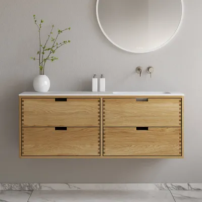 CPH Tapwork Soft 140R - MKII, skap i naturlig eik inkludert matt hvit SolidTec-vask