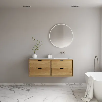 CPH Tapwork Soft 140R - MKII, skap i naturlig eik inkludert matt hvit SolidTec-vask