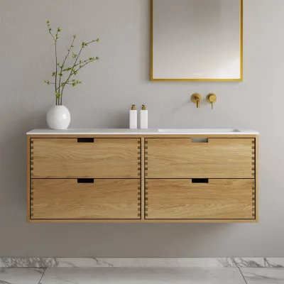 CPH Tapwork Soho 140R - MKII, skap i naturlig eik inkludert matt hvit SolidTec-vask