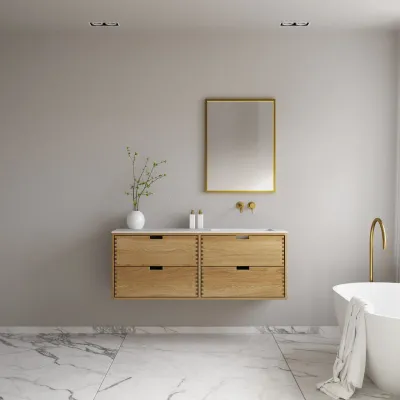 CPH Tapwork Soho 140R - MKII, skap i naturlig eik inkludert matt hvit SolidTec-vask