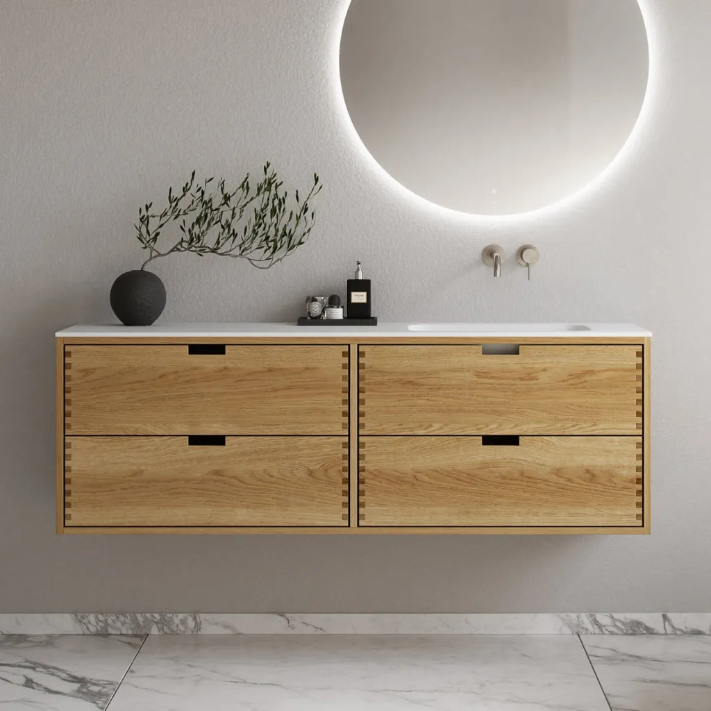 CPH Tapwork Soft 160R - MKII, skap i naturlig eik inkludert matt hvit SolidTec-vask