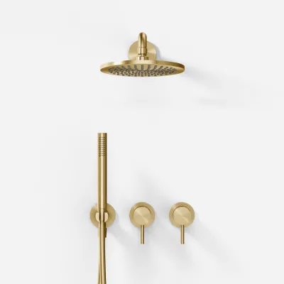 Semplice SBR801 S05 - Dusjsett Rain DeLuxe Ø20 cm, Vegg, PVD Børstet Messing