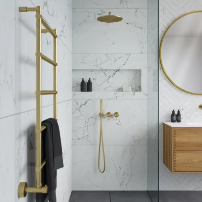 Semplice SBR801 S07 - Dusjsett, Rain DeLuxe Ø30 cm, Vegg, PVD børstet messing