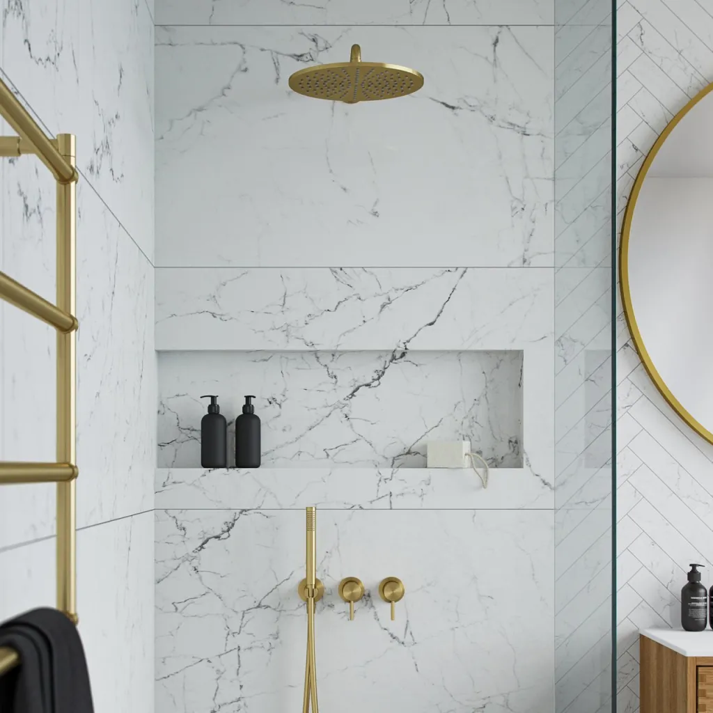 Semplice SBR801 S07 - Dusjsett, Rain DeLuxe Ø30 cm, Vegg, PVD børstet messing