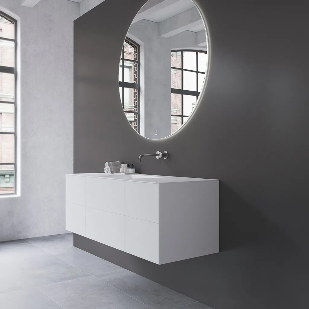 Copenhagen Chic 140 - MKII, Skap, 6 skuffer, vask og kabinett i Glacier White Corian® og fronter i matt hvit