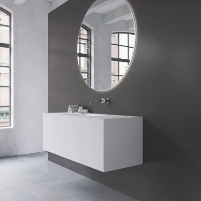 Copenhagen Chic 140 - MKII, Skap, 6 skuffer, vask og kabinett i Glacier White Corian® og fronter i matt hvit