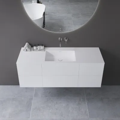 Copenhagen Chic 140 - MKII, Skap, 6 skuffer, vask og kabinett i Glacier White Corian® og fronter i matt hvit