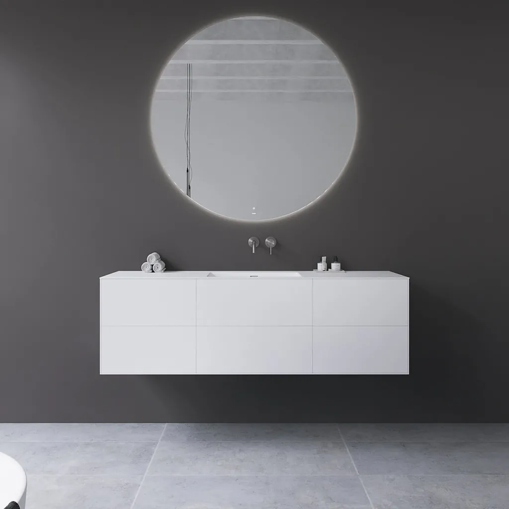 Copenhagen Chic 160 - MKII, Skap, 6 skuffer, vask og kabinett i Glacier White Corian® og fronter i matt hvit