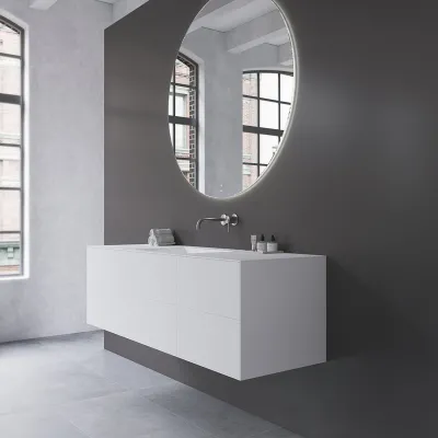 Copenhagen Chic 160 - MKII, Skap, 6 skuffer, vask og kabinett i Glacier White Corian® og fronter i matt hvit