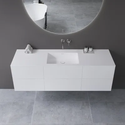 Copenhagen Chic 160 - MKII, Skap, 6 skuffer, vask og kabinett i Glacier White Corian® og fronter i matt hvit