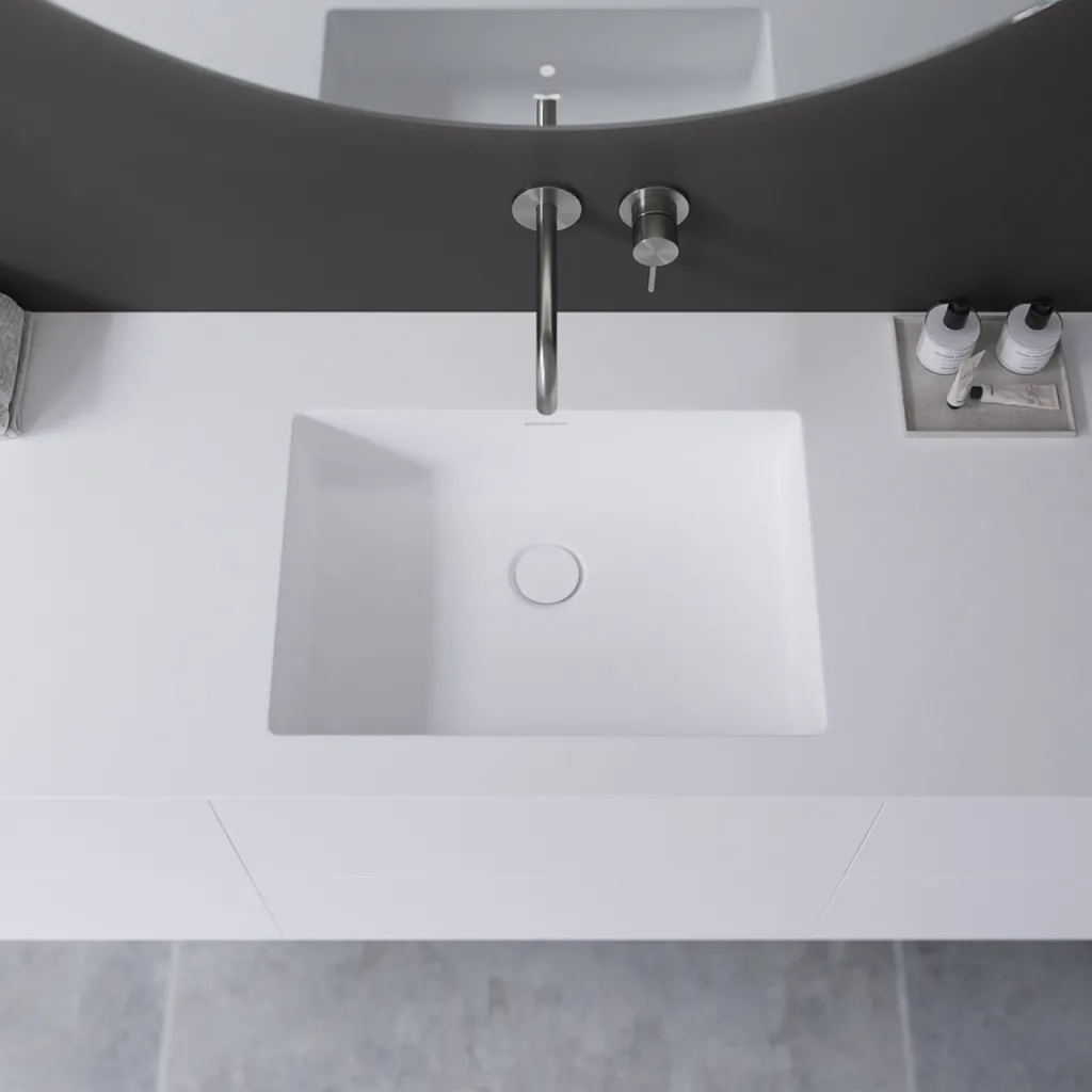 Copenhagen Chic 160 - MKII, Skap, 6 skuffer, vask og kabinett i Glacier White Corian® og fronter i matt hvit