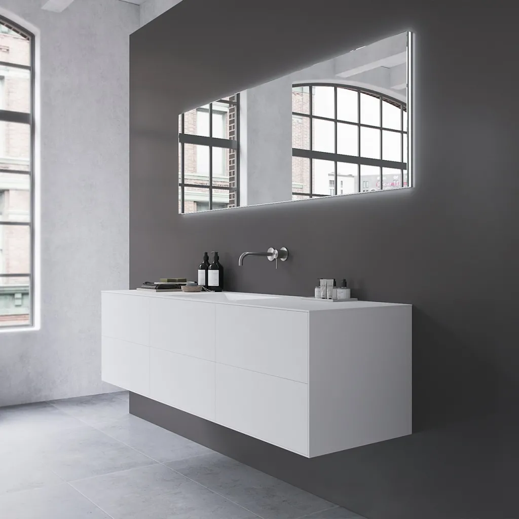 Copenhagen Chic 180 - MKII, Skap, 6 skuffer, vask og kabinett i Glacier White Corian® og fronter i matt hvit