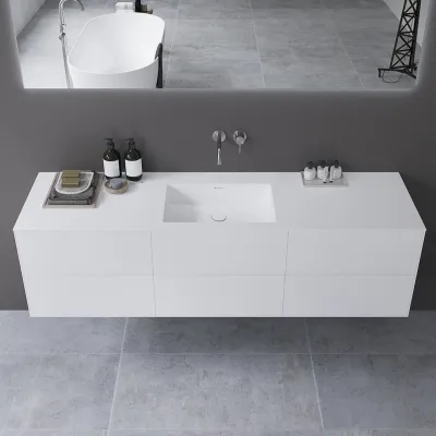 Copenhagen Chic 180 - MKII, Skap, 6 skuffer, vask og kabinett i Glacier White Corian® og fronter i matt hvit