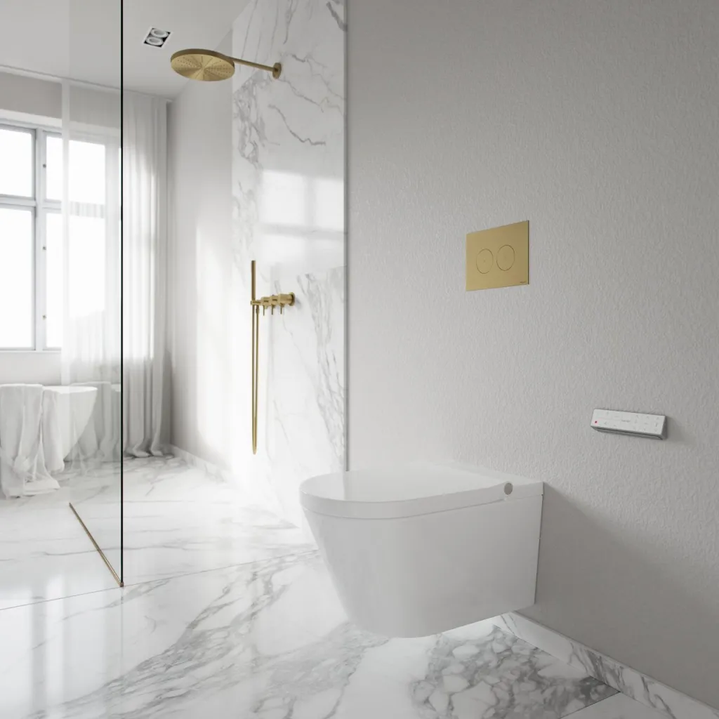 Aqualux PAX2-S Duschtoilet - MKII, LuxDusch Bidetfunksjon og myklukkende sete med oppvarmet Vortex-flush hvit