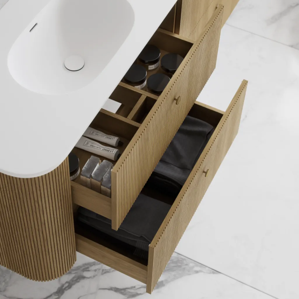 Noorwork 120 - Skap i naturlig eik, inkludert matt hvit Corian®-vasketopp