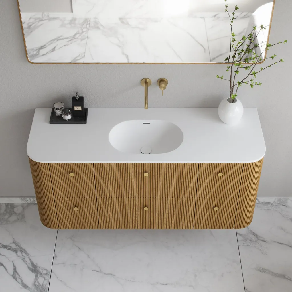 Noorwork 140 - Skap i naturlig eik, inkludert matt hvit Corian®-vasketopp