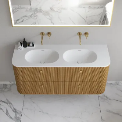 Noorwork 140D - Skap i naturlig eik, inkludert matt hvit Corian®-vasketopp