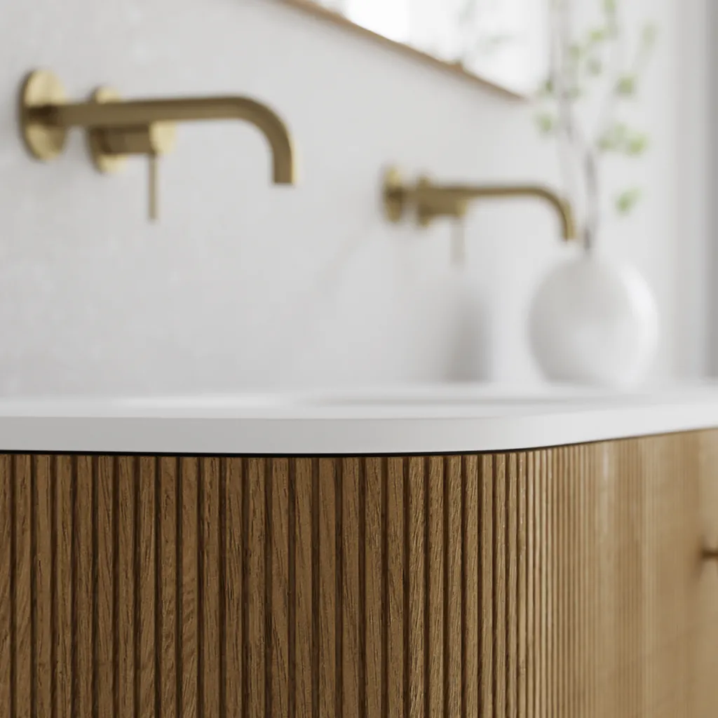 Noorwork 140D - Skap i naturlig eik, inkludert matt hvit Corian®-vasketopp