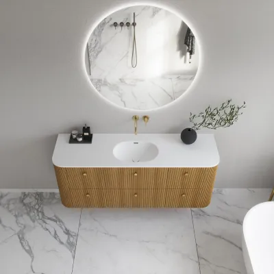 Noorwork 160 - Snekkerarbeid i naturlig eik, inkludert matt hvit Corian®-vaskeplate