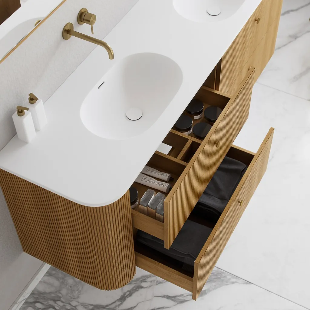 Noorwork 180D - Skap i naturlig eik, inkludert matt hvit Corian®-vasketopp