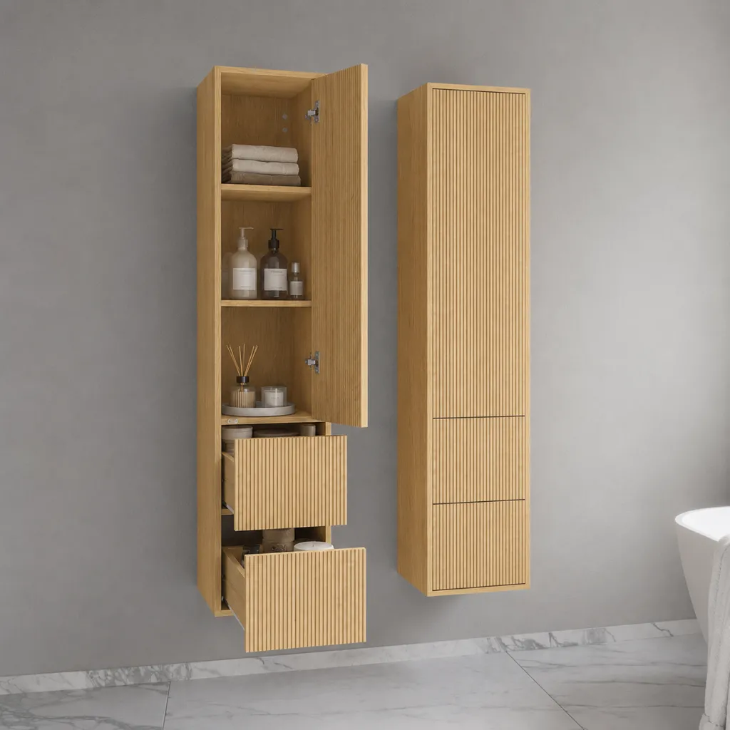 Noorwork NHC4317 - Skap, 40x35x170 cm med 2 skuffer i lys naturlig eik