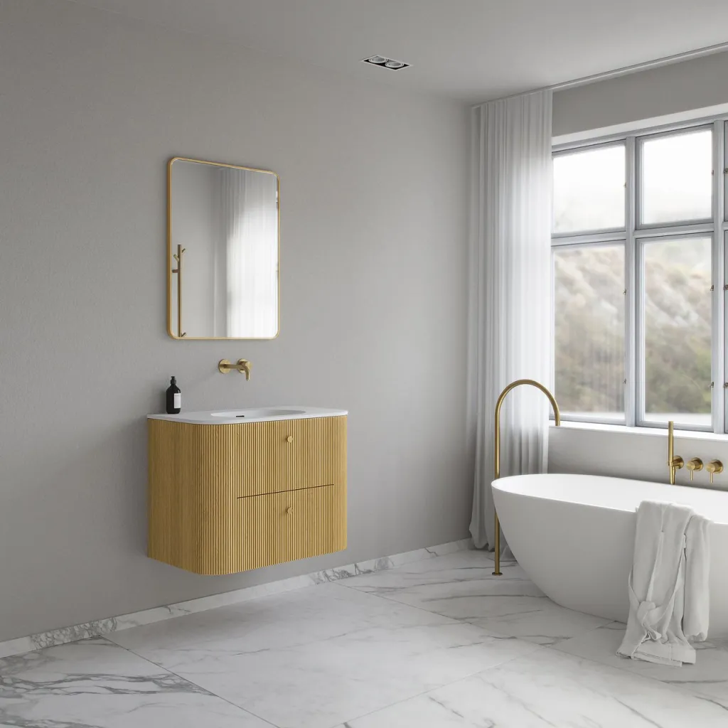 Noorwork 80 - Skap i lys naturlig eik, inkludert matt hvit Corian®-vaskeplate