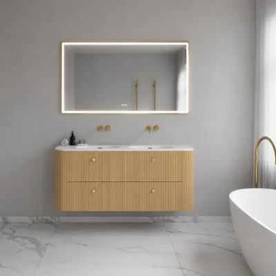Noorwork 140D - Skap i lys naturlig eik, inkludert matt hvit Corian®-vaskeplate
