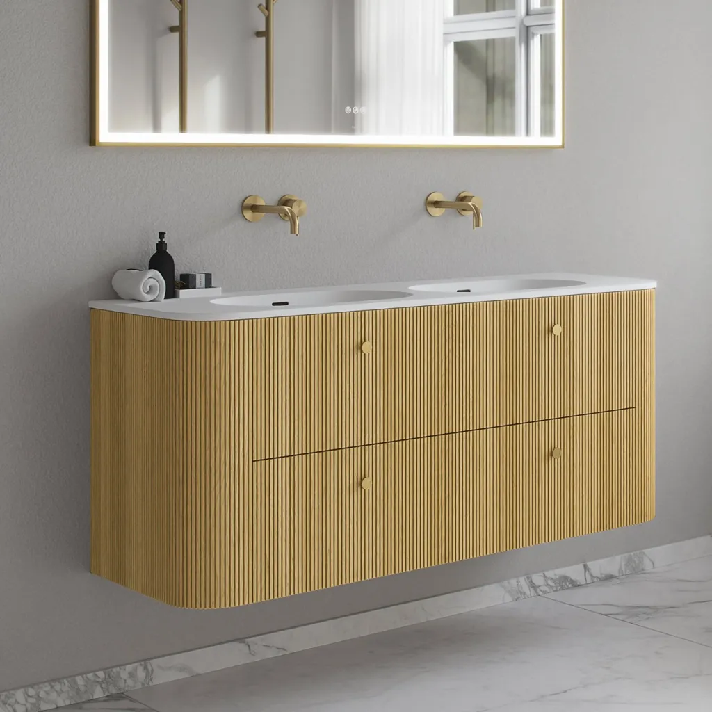 Noorwork 140D - Skap i lys naturlig eik, inkludert matt hvit Corian®-vaskeplate