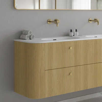 Noorwork 160D - Skap i lys naturlig eik, inkludert matt hvit Corian®-vaskeplate