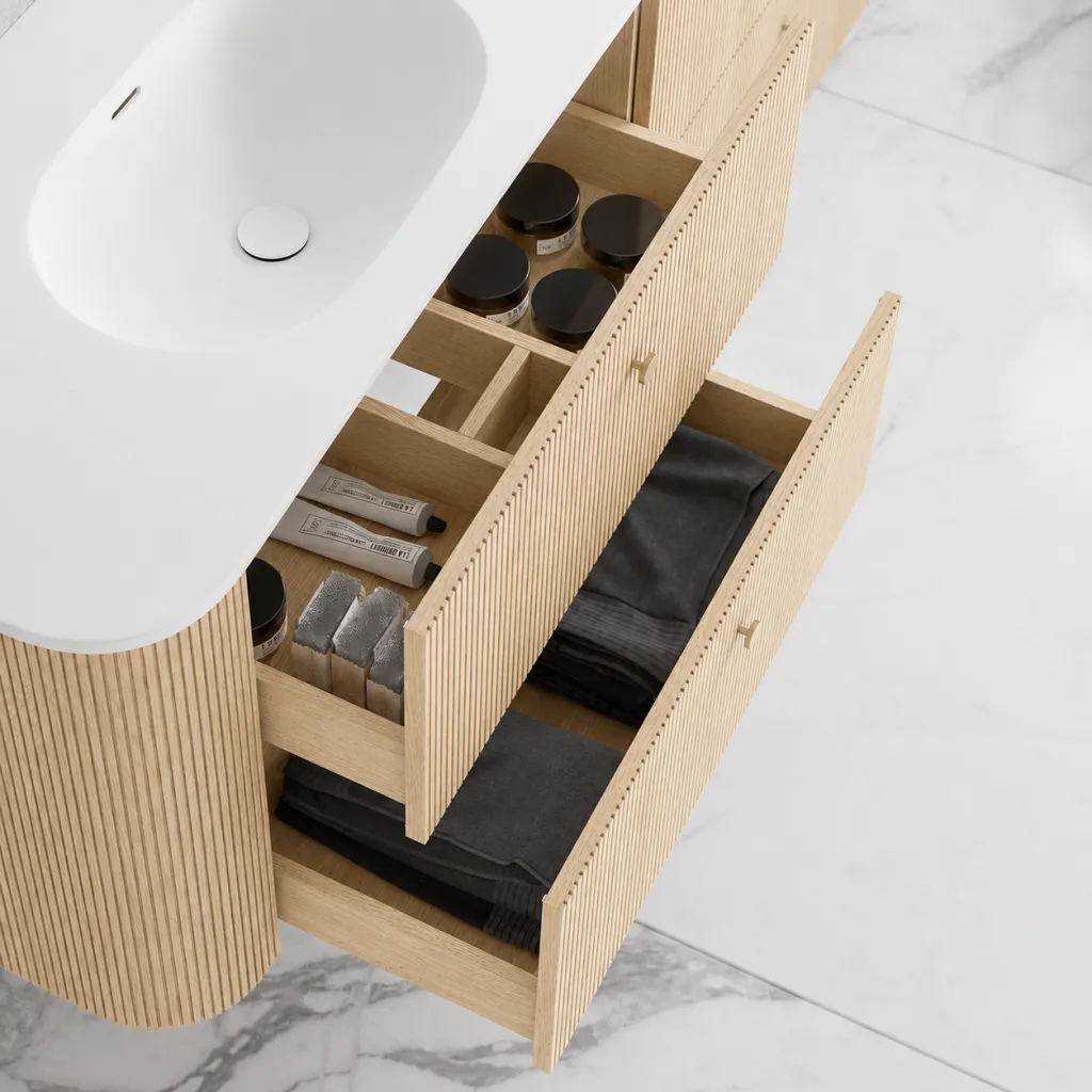 Noorwork 180 - Skap i lys naturlig eik, inkludert matt hvit Corian®-vaskeplate