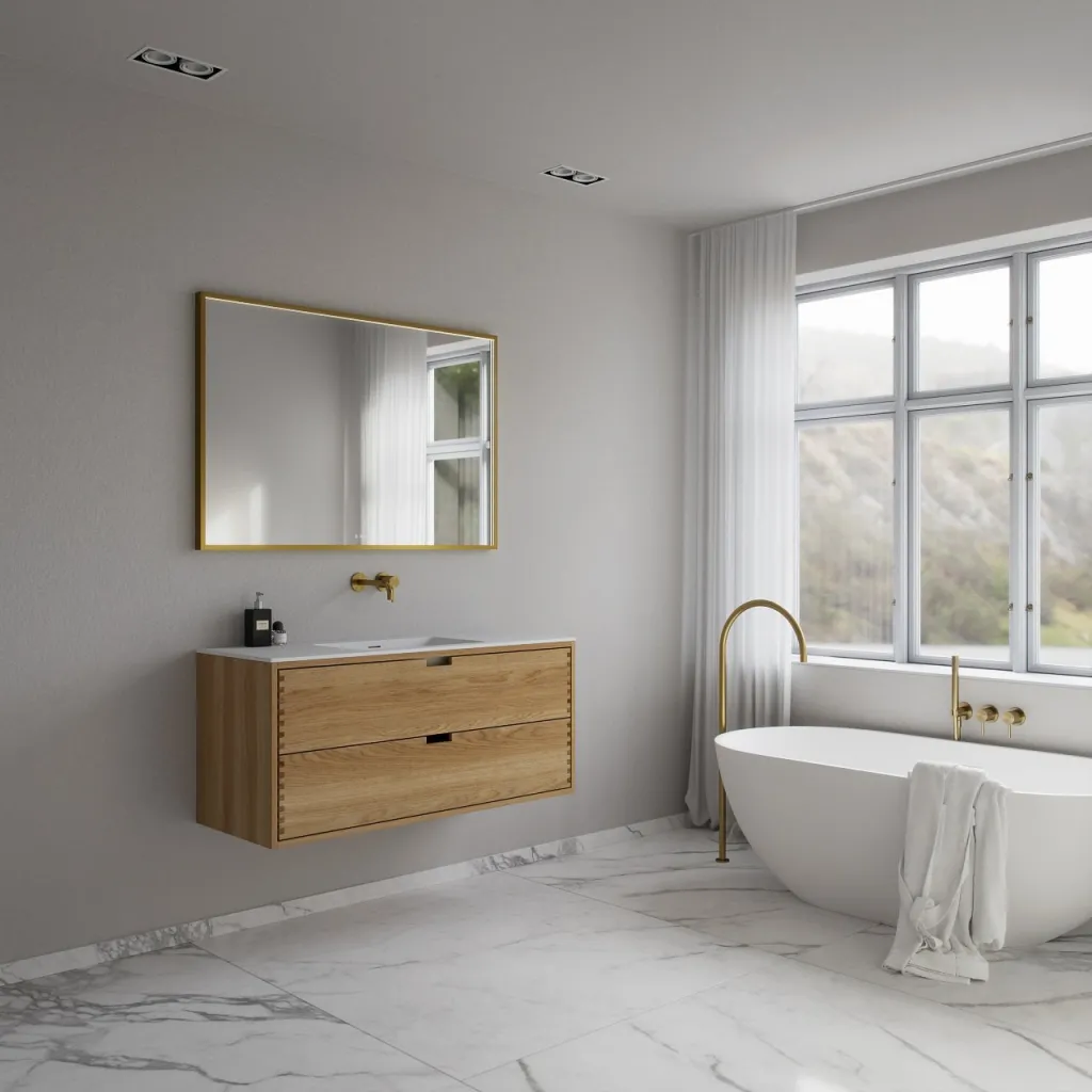 CPH Tapwork Soho 120 - MKIII, fingertappede skap i naturlig eik inkl. matt hvit SolidTec®-vask