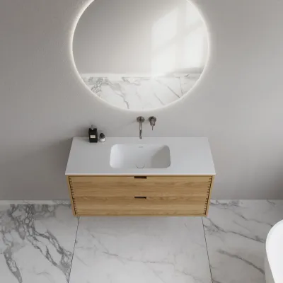 CPH Tapwork Soft 120 - MKIII, fingertappede skap i naturlig eik inkl. matt hvit SolidTec®-vask