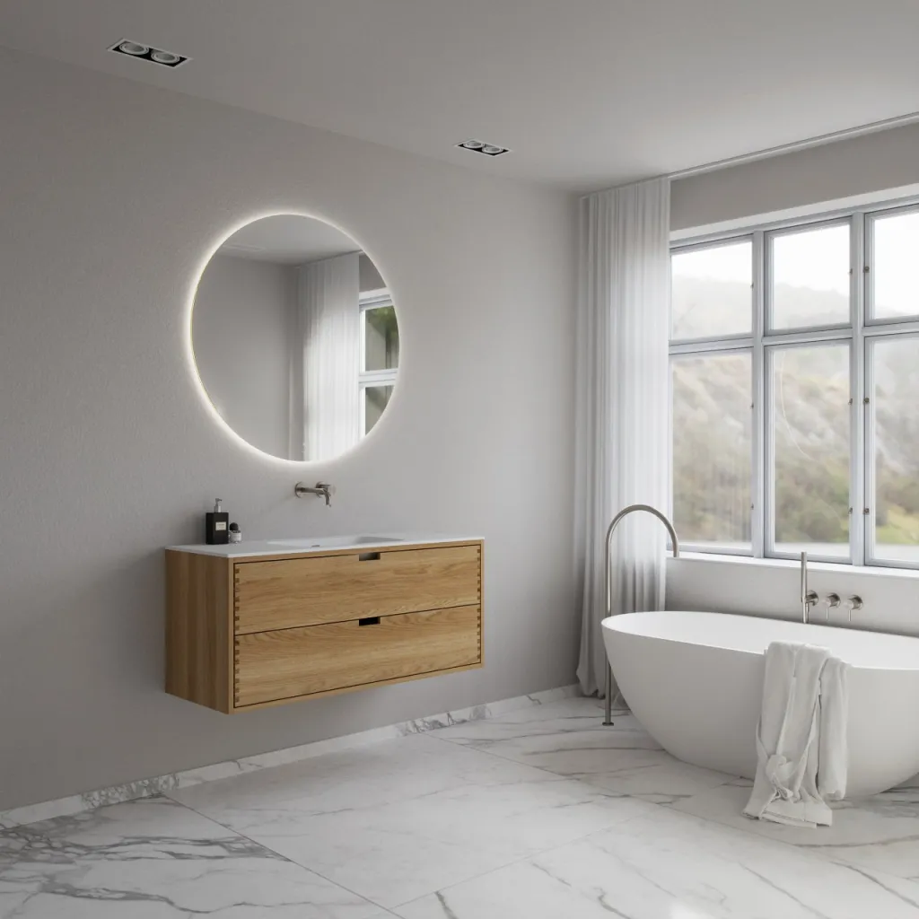 CPH Tapwork Soft 120 - MKIII, fingertappede skap i naturlig eik inkl. matt hvit SolidTec®-vask